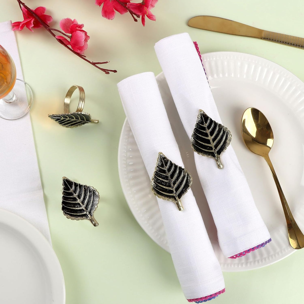 Set of 12 Rooster Napkin Rings for Farmhouse Decor | Premium Metal Leaf Dinnerware Napkin Holders |