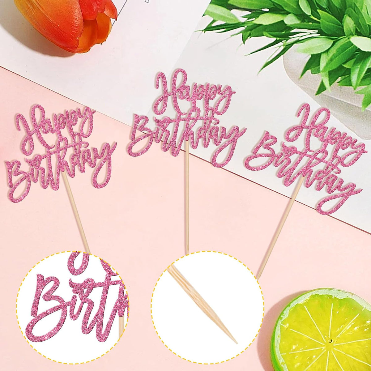 24 PCS Happy Birthday Cupcake Toppers Glitter Happy Birthday Cupcake Picks for Celebrating Happy