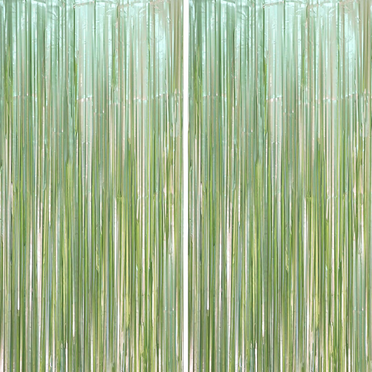 2 Pack Sage Green Foil Fringe Backdrop Curtains, Tinsel Streamers Party Decorations, Fringe