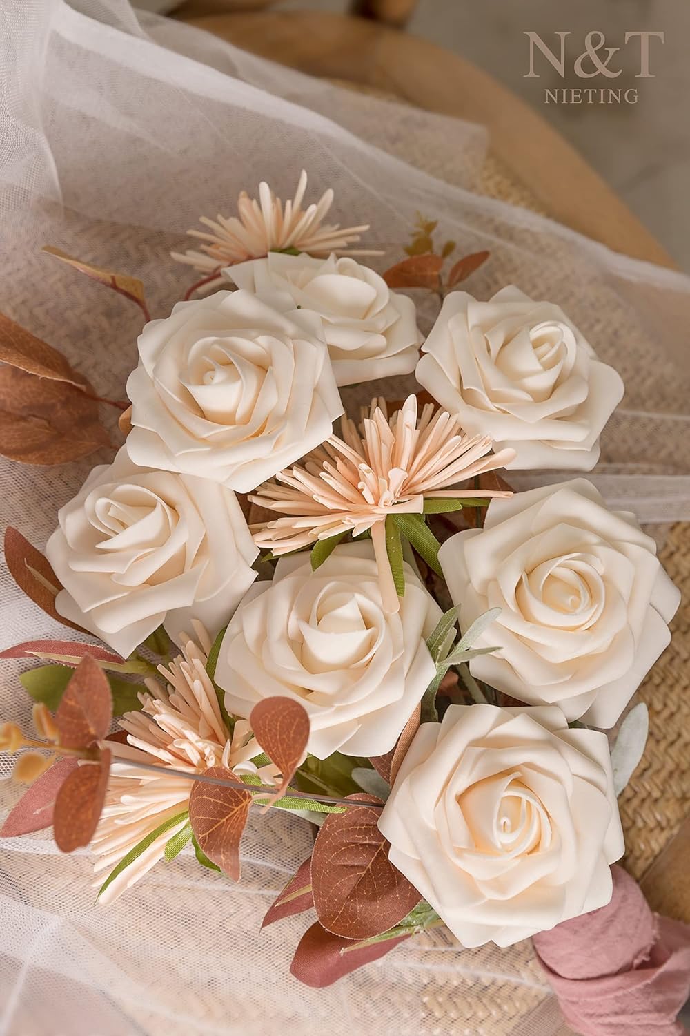 N&T NIETING Artificial Flowers, 25pcs Fake Flowers Bulk Perfect for DIY Fall Wedding Bridesmaid