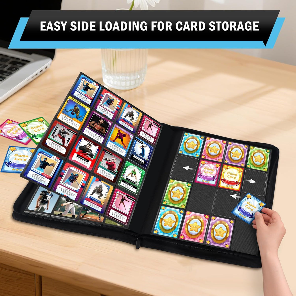 16 Pocket Card Binder, 1000+ Premium Zip Trading Card Binder, Double-sided Side Loading Card
