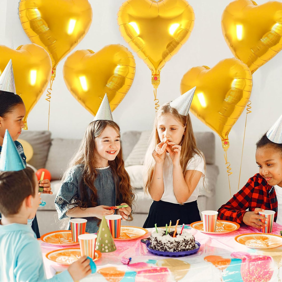 24 Pcs Gold Heart Foil Balloons, 18 Inch Love Hearts for Birthday, Wedding, Engagement, Baby