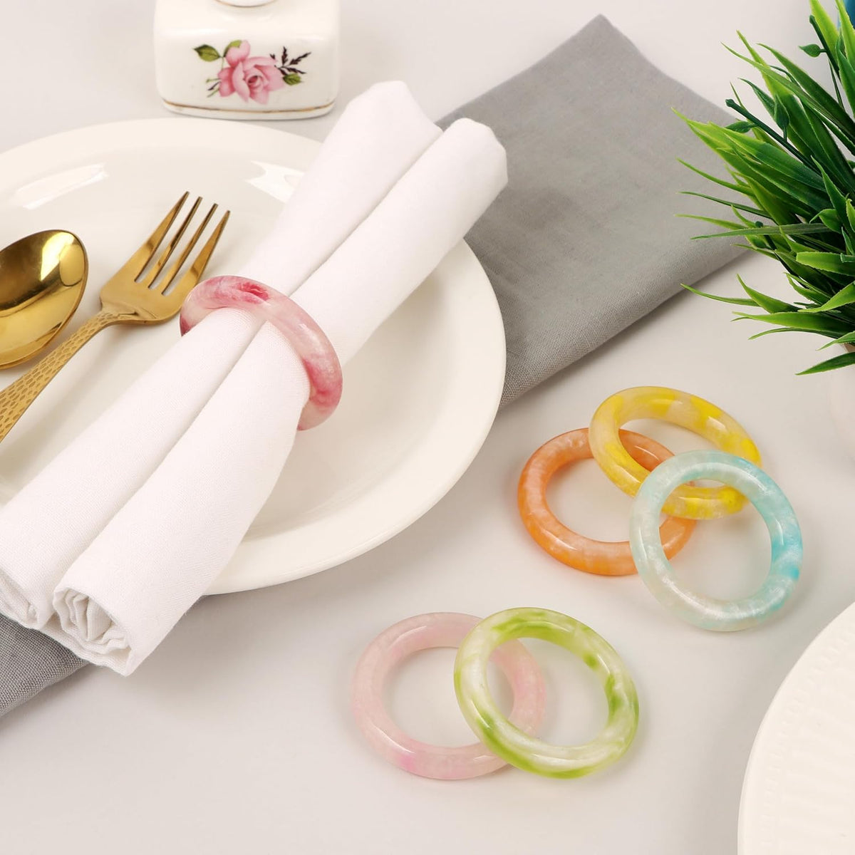 Napkin Rings Set of 12 - Epoxy Resin Napkin Holder Cuffs for Dinner Table Décor - Farmhouse Modern