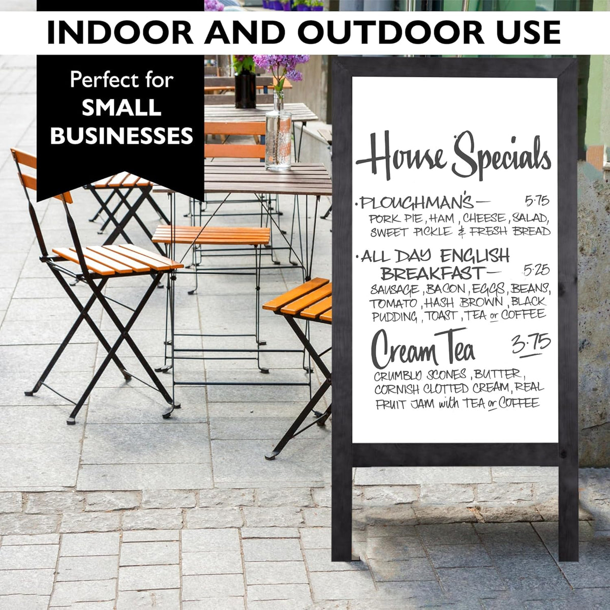 Ilyapa Wooden A-Frame Whiteboard Sign - 40 x 20 inch Magnetic Dry Erase Sidewalk Menu Board - Black