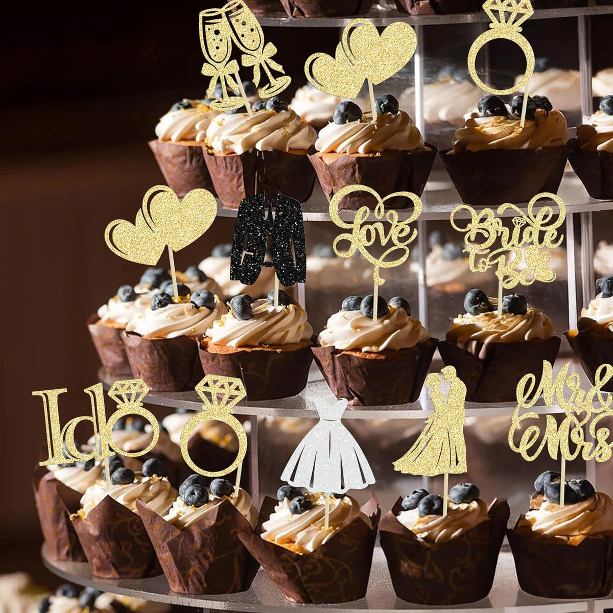 Gyufise 30Pcs Bride to Be Cupcake Toppers Glitter Diamond Ring I Do Love Cupcake Picks Miss to Mrs