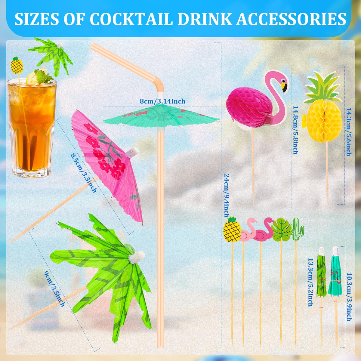 Paxcoo Drink Umbrellas, 180PCS Cocktail Drink Accessories Includes Umbrella Straws, Umbrella