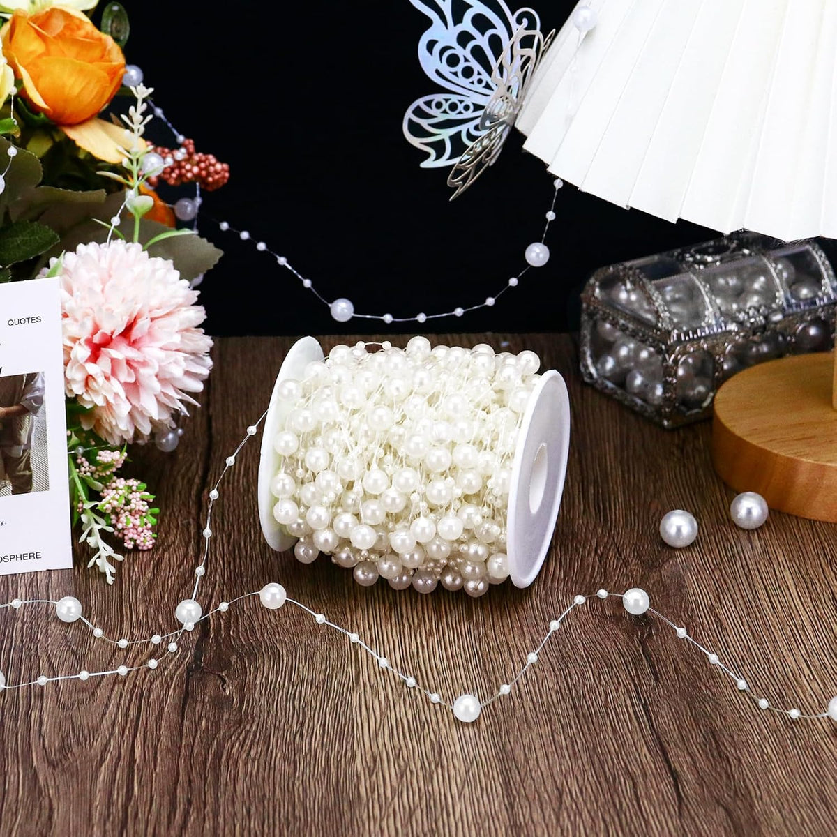 99 Feet Fishing Line Artifical Pearl Strings for Crafting, Faux Pearl Garland Strands for Floating