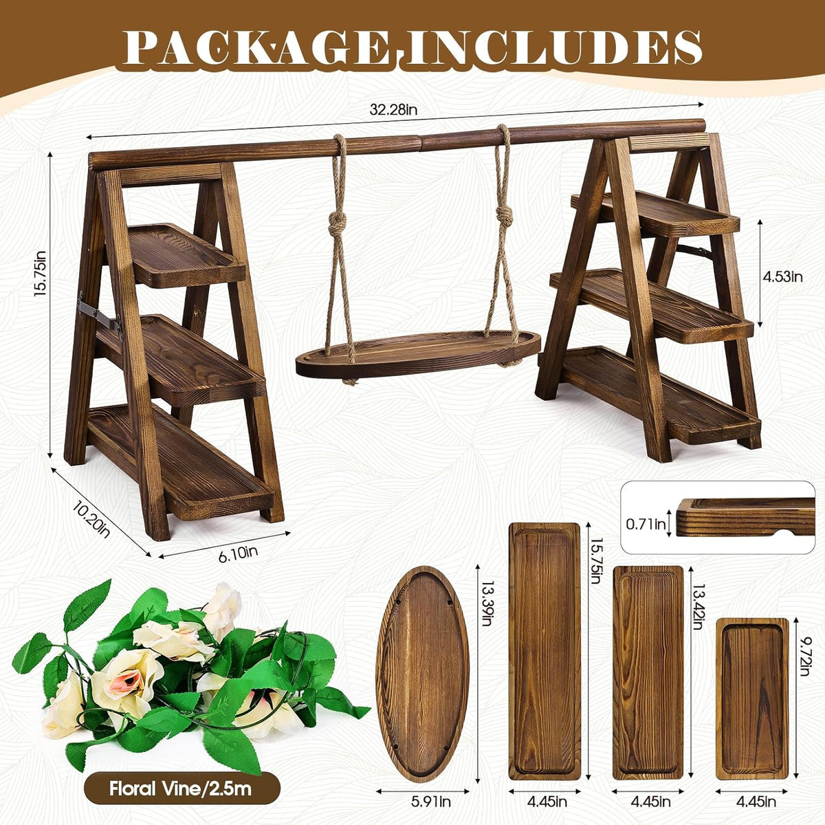 Wooden Cupcake Stand,3 Tier Cake Stands Party Food Display Serving Platter Tray Ladder Stand with