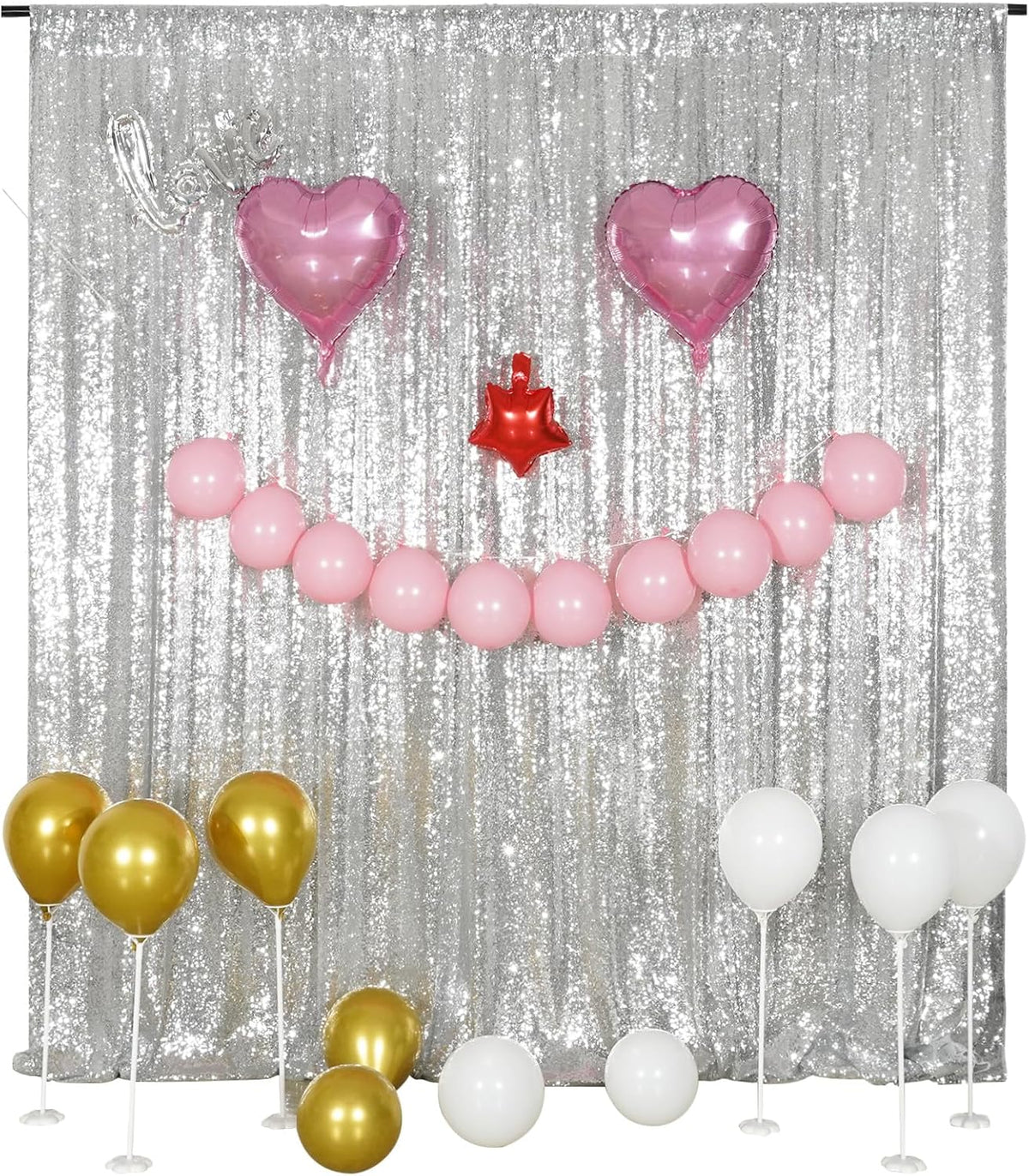 Poise3EHome Silver Backdrop,8FT x 10FT Silver Sequin Photography Backdrop Curtain for Party