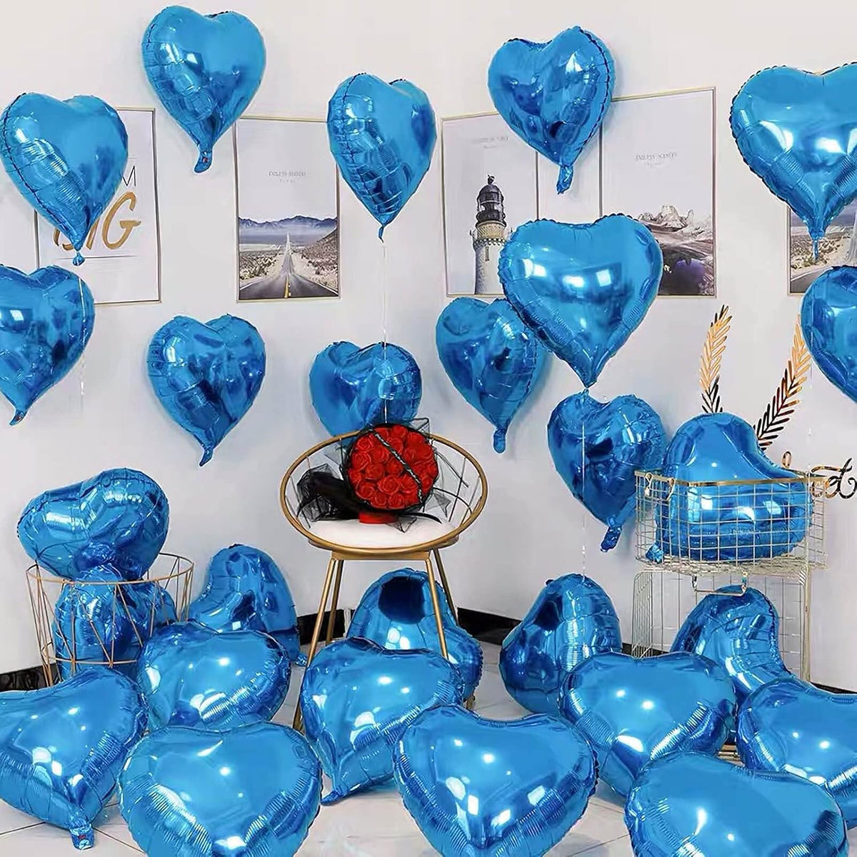 10pcs Blue Heart Shaped Mylar Balloons - 18 Inch, For Baby Shower, Wedding, Valentine's Day &