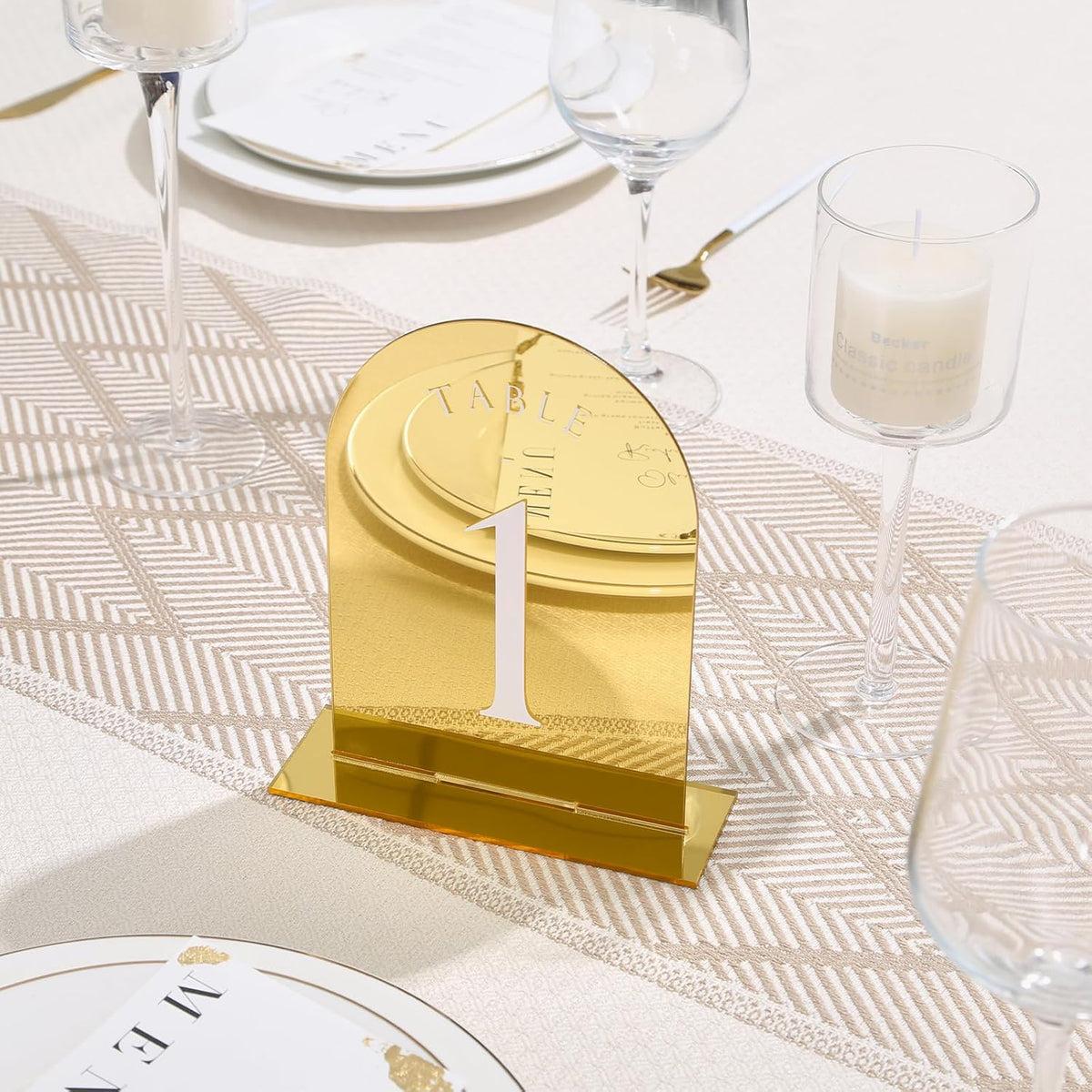 UNIQOOO Gold Mirror Arch Wedding Table Numbers with Stands 1-20, 5x7 Acrylic Display Signs and