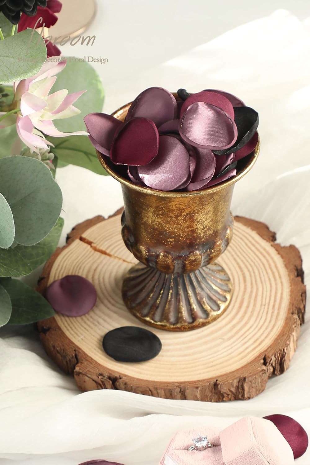 Floroom 300pcs Rose Petals Black Burgundy Faux Silk Flower Petals for Wedding Flower Girl Basket