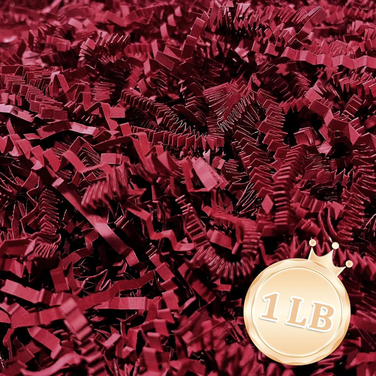 1 LB Deep Red Crinkle Cut Paper Shred Filler Great for Gift Wrapping, Deep Red Basket Fillers