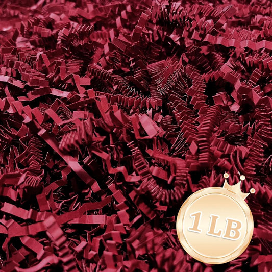 1 LB Deep Red Crinkle Cut Paper Shred Filler Great for Gift Wrapping, Deep Red Basket Fillers