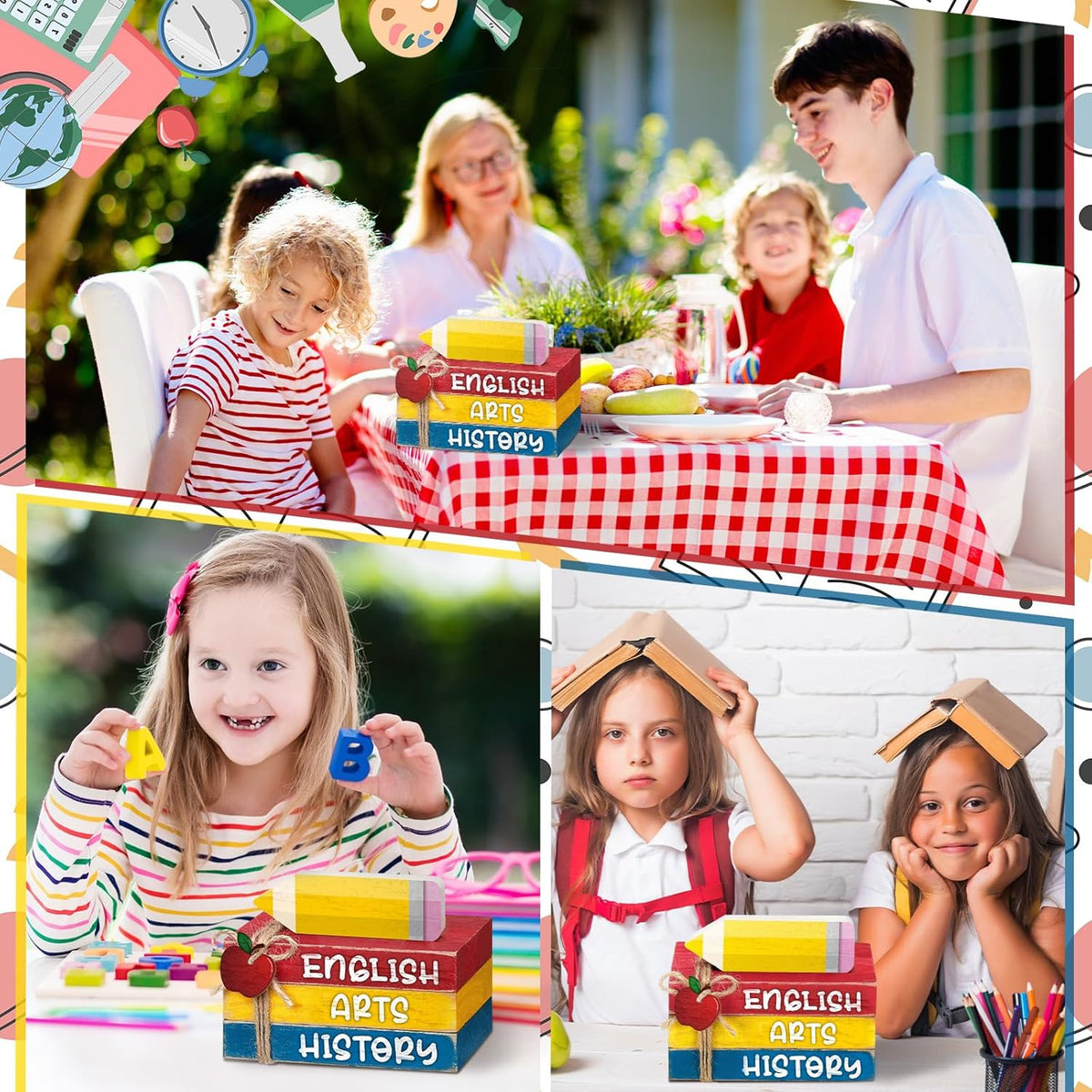 4 Pcs Back to School Table Decorations First Day of School Tiered Tray Decorations Decorative Mini