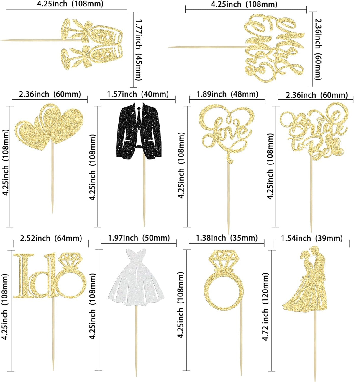 Gyufise 30Pcs Bride to Be Cupcake Toppers Glitter Diamond Ring I Do Love Cupcake Picks Miss to Mrs