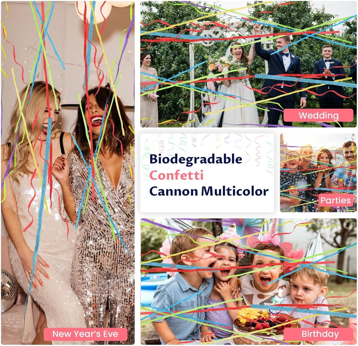 Confetti Cannon 12Inch Multicolor confetti popper party streamer Biodegradable 12Pack Party Popper