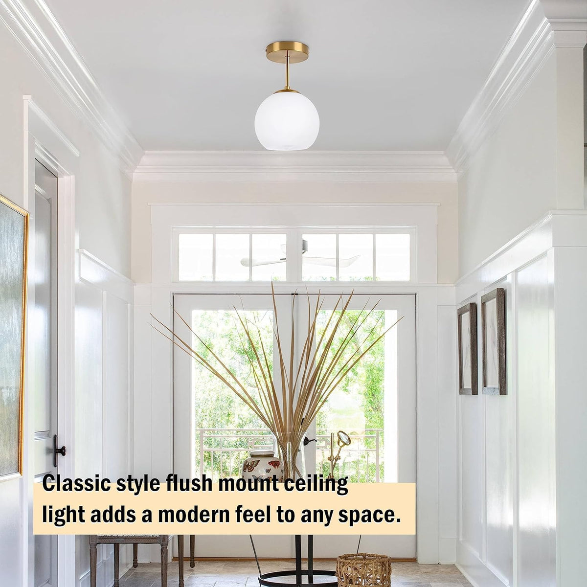 Gold Semi Flush Mount Ceiling Light Fixture Milk Glass Light Fixture Mid Century Flush Mount