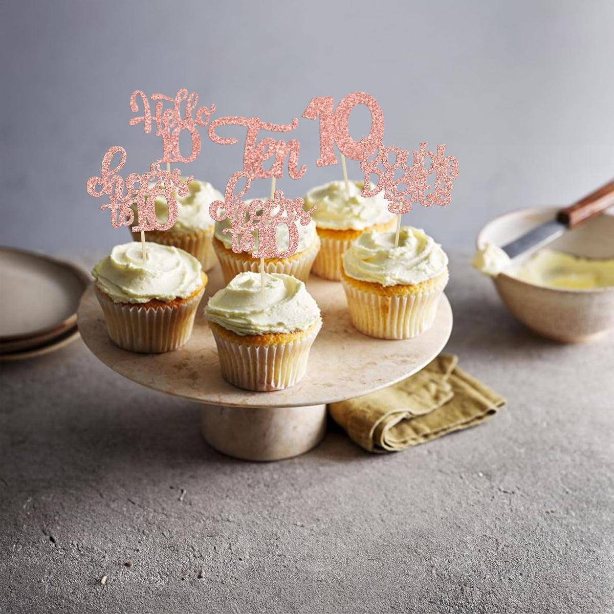 30Pcs 10th Birthday Cupcake Toppers Ten Double Hello 10 Cupcake Picks Cheers to 10 Years Old Cake