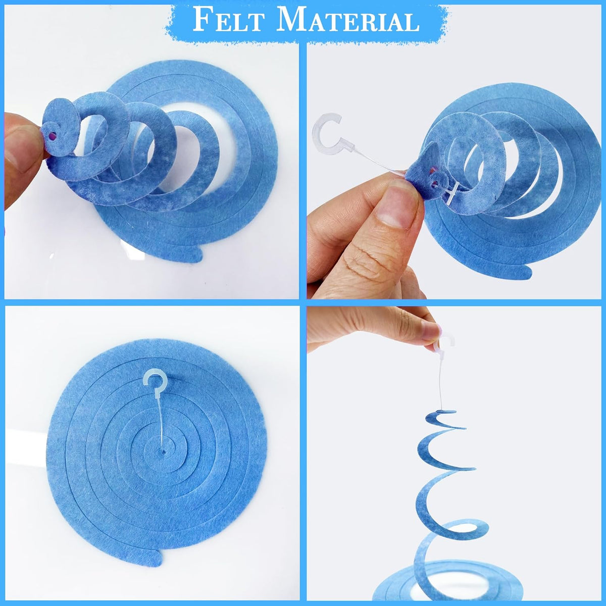 36 Pcs Blue Hanging Swirl Decorations Ombre Royal Blue White Felt Swirl Streamer Spiral Ceiling