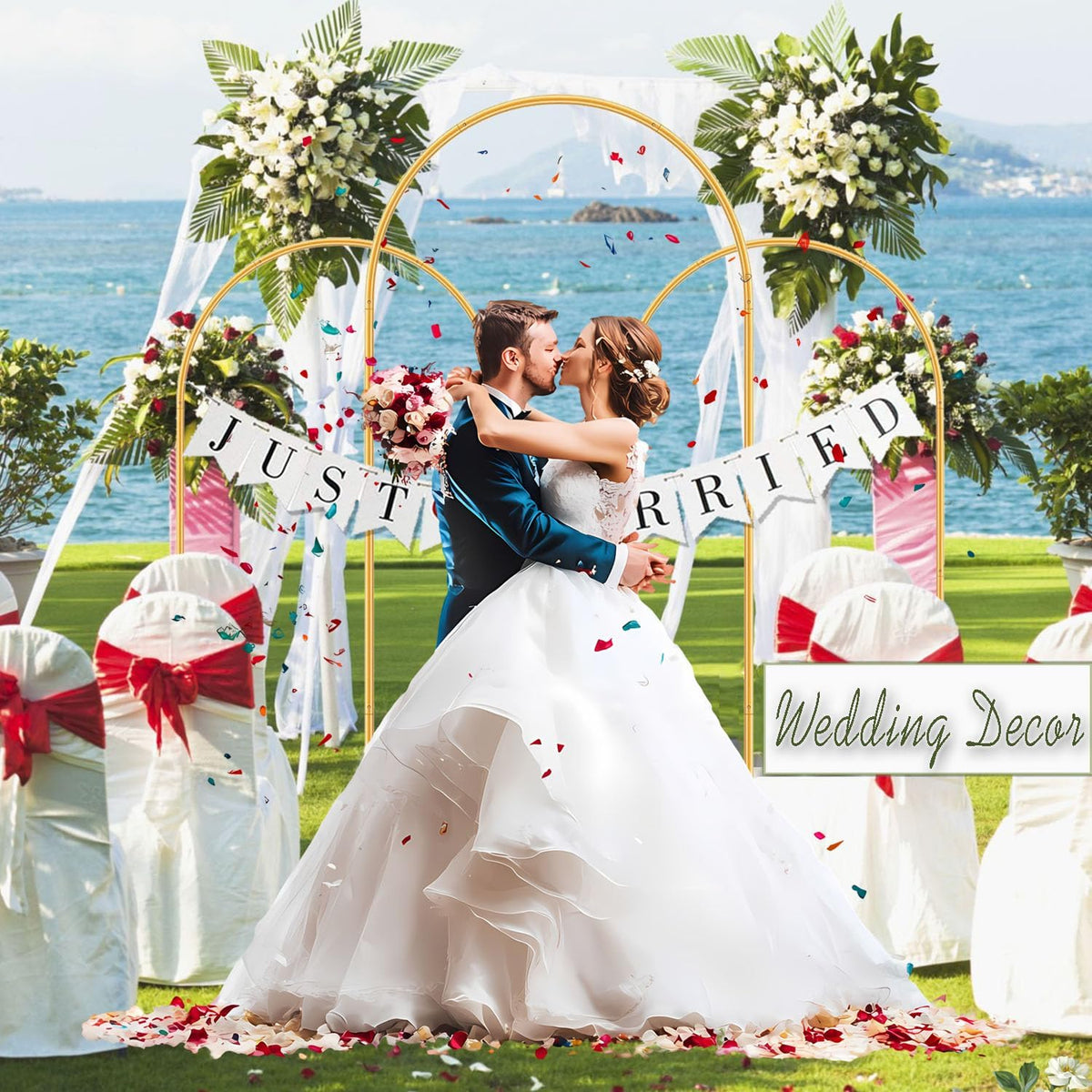 Arch Backdrop Stand Set with Cover,(7.2ft,6ft x 2) Arched Frame Stand & Spandex Wedding Arch Cover