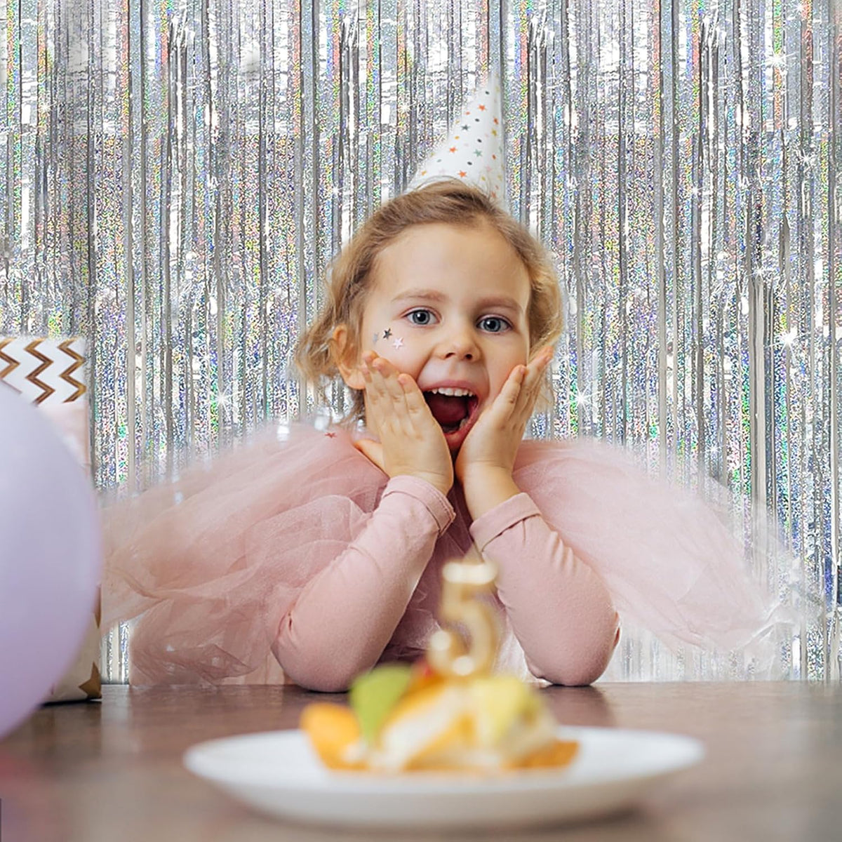 Tinsel Curtain Party Backdrop Silver Birthday Decorations 10 Packs Glitter Foil Fringe Curtain