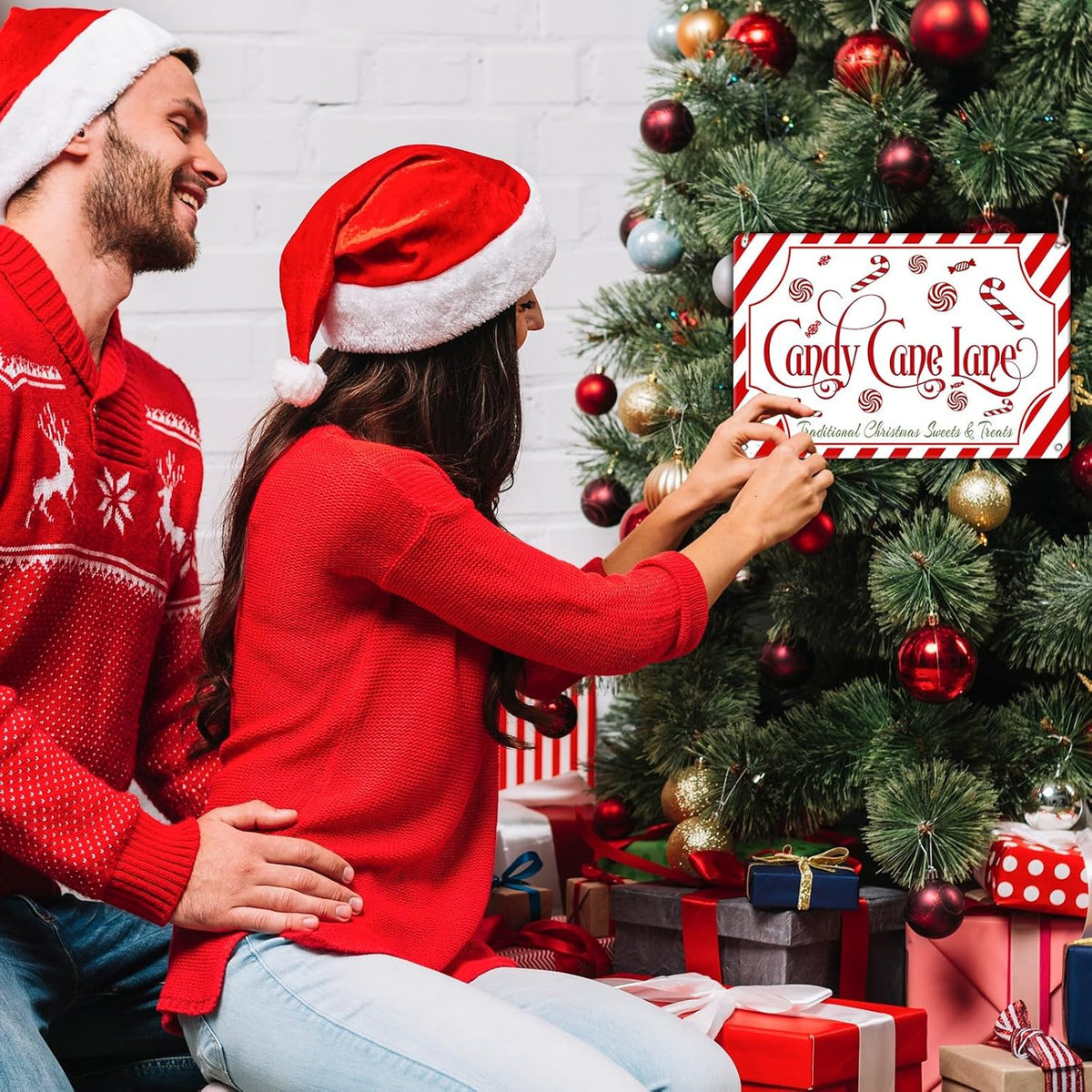 Christmas Candy Cane Lane Metal Tin Sign Traditional Christmas Sweets and Treats Winter Sign for