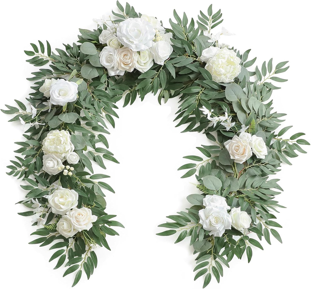 Floroom 6ft Artificial Eucalyptus Garland with Flowers Fake Greenery Faux Floral Vine Garland for