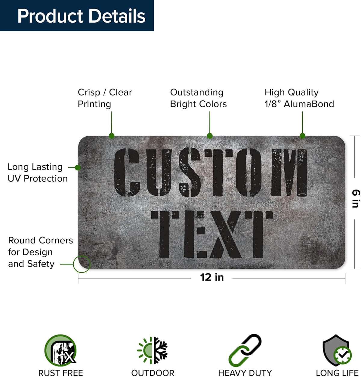 Custom Sign, Custom Street Sign, 11 Font Colors, 13 Font Styles, 4 Hole Options, 22 Sizes, 6x12