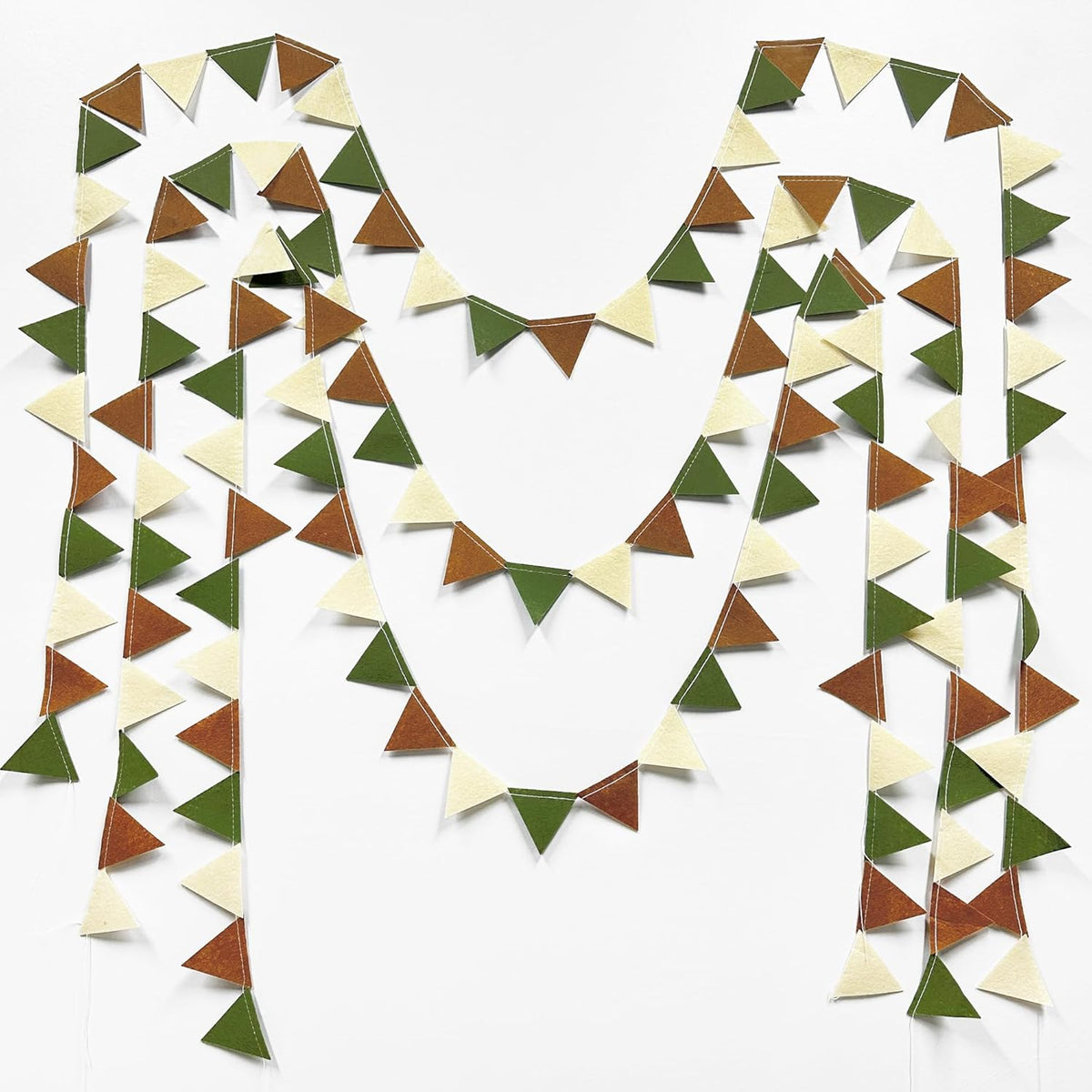 Jungle Party Decoration Sage Green Brown Beige Felt Hanging Triangle Mini Bunting Pennant Banner
