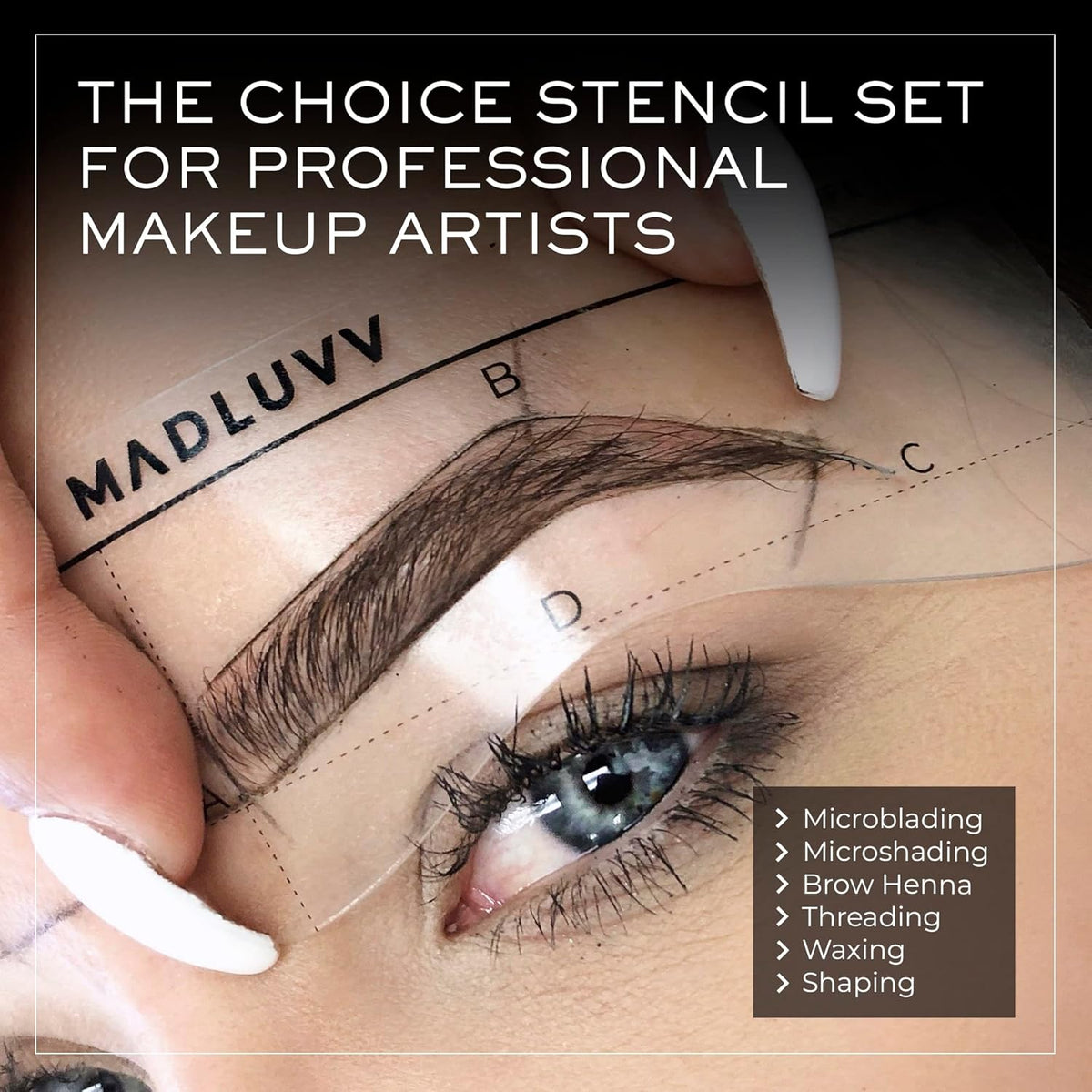 MADLUVV Eyebrow Shaper Stencils – 6 Reusable Stencils for Microblading, Brow Mapping & Shaping
