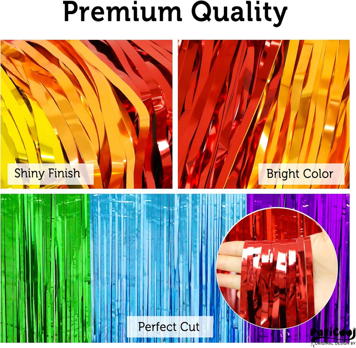 Rainbow Streamers Party Decorations - Thicken 4 Pack 3.2 x 8.2 FT - Rainbow Tinsel Foil Fringe