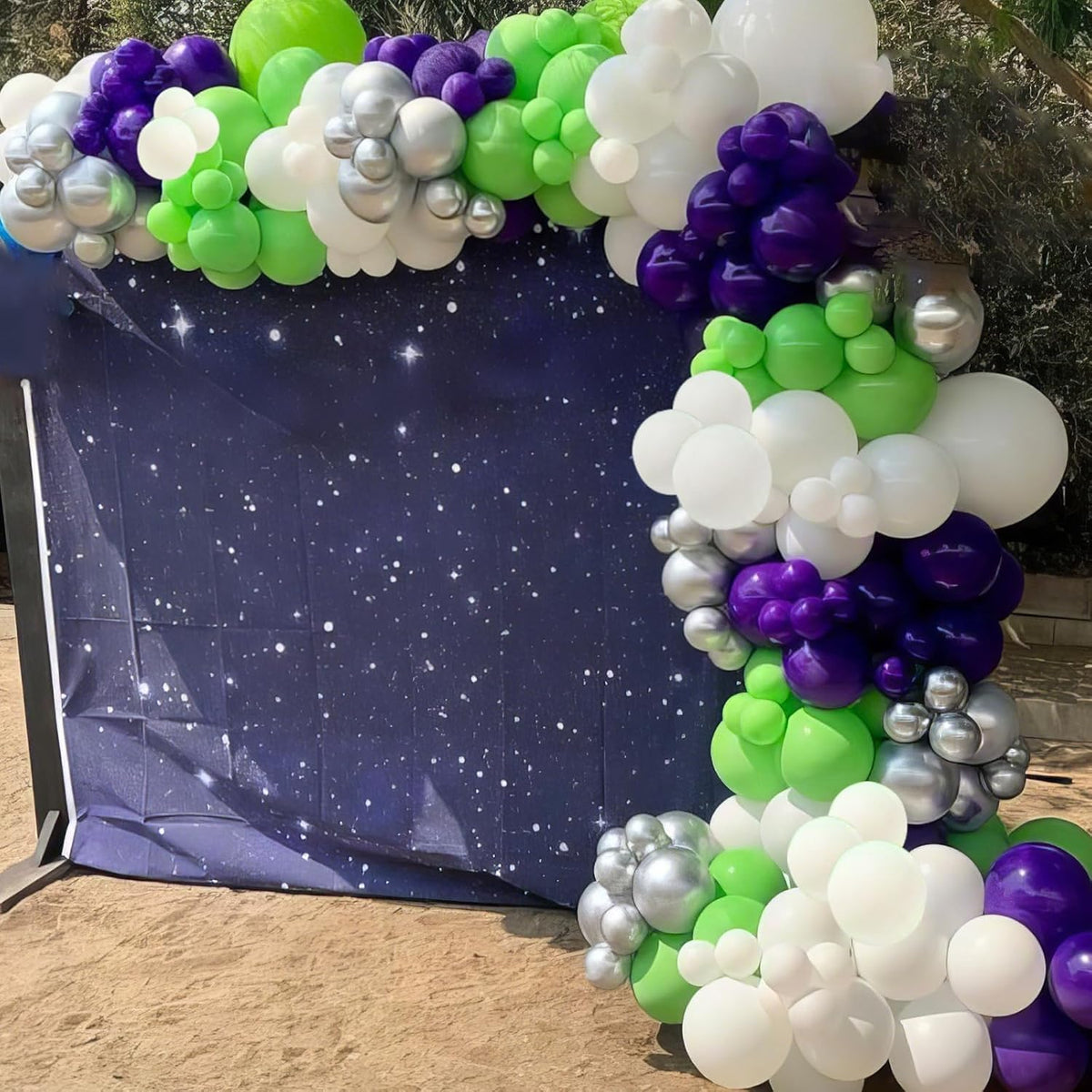 Green Purple White Balloons, 50pcs Green Purple Silver Balloons, Silver White Purple Balloon for