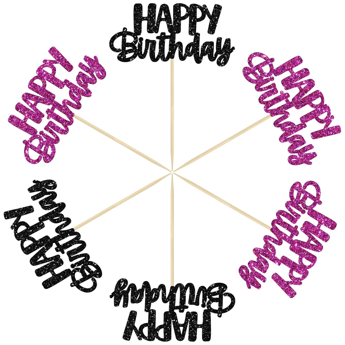 Gyufise 24Pcs Happy Birthday Cupcake Toppers Glitter Birthday Cake Topper Decorations for