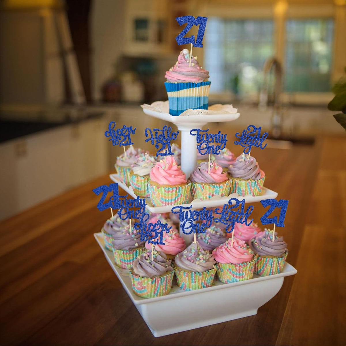 30pcs 21st Birthday Cupcake Toppers - Legal 21st Cupcake Picks - Cheers to 21 Years Old Cake