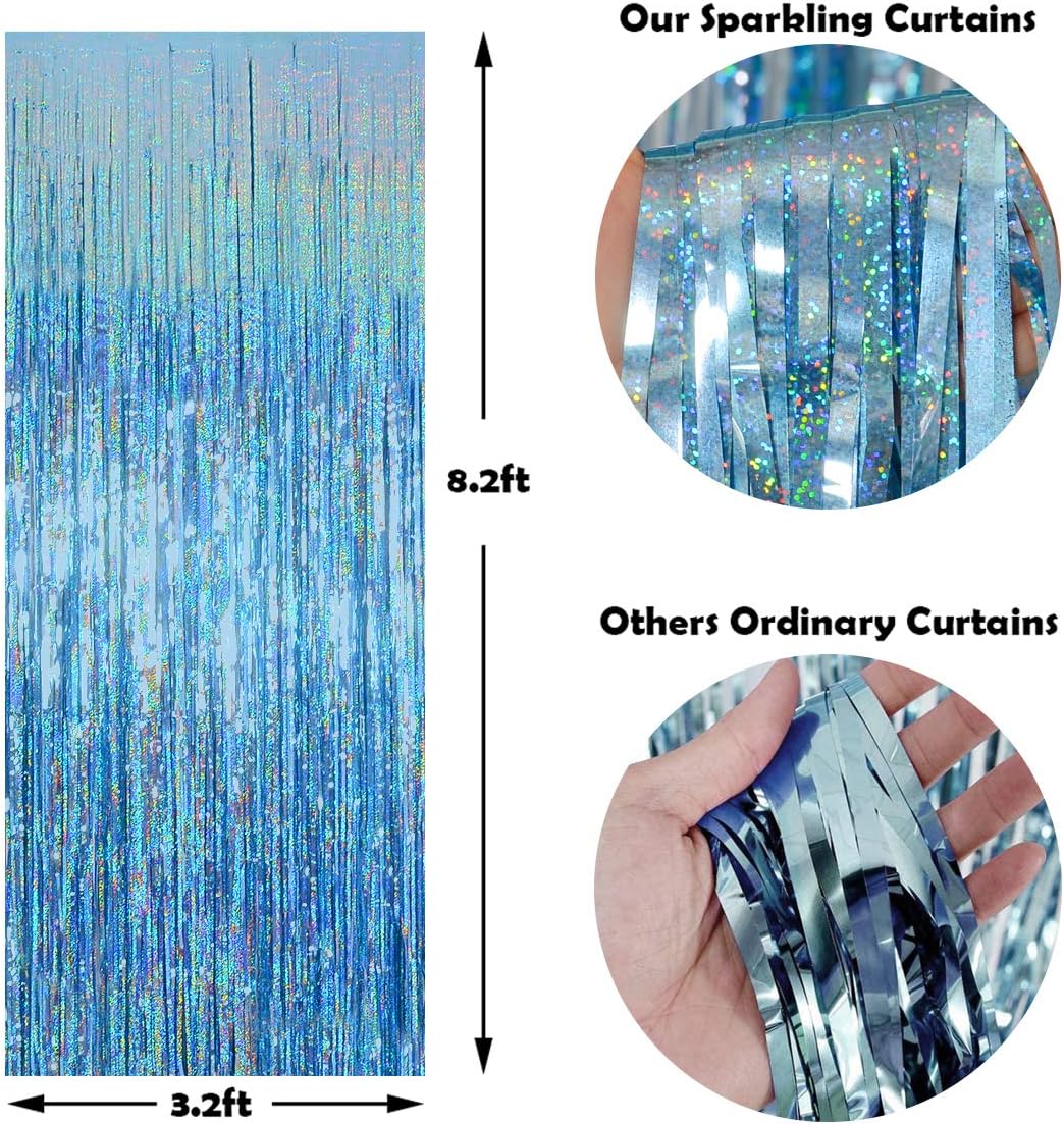 Foil Fringe Curtains Party Decorations - Melsan 3 Pack 3.2 x 8.2 ft Tinsel Curtain Party Photo