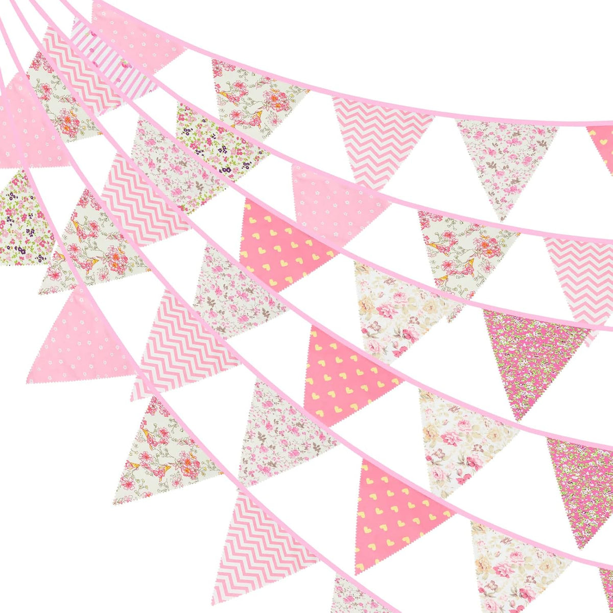 jijAcraft 39Ft Triangle Bunting Banner, 42Pcs Tea Floral Party Bunting Cotton Fabric Flags Pennant