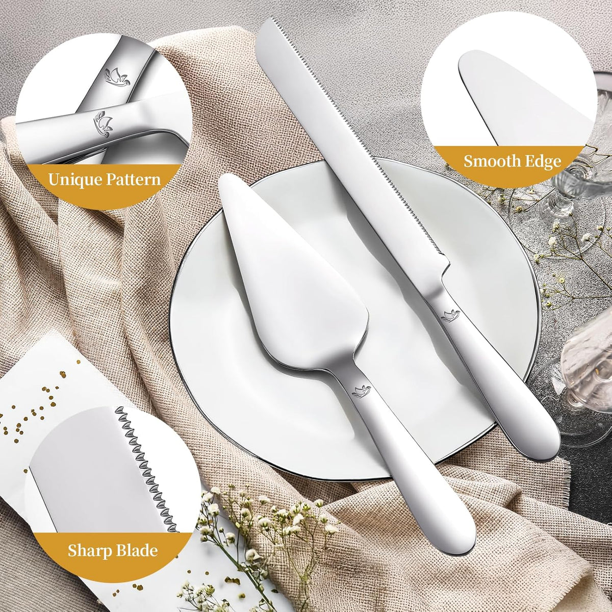 Cake Cutting Set for Wedding - Extended Cake Knife and Server Set Thickened Stainless Steel 13.0"