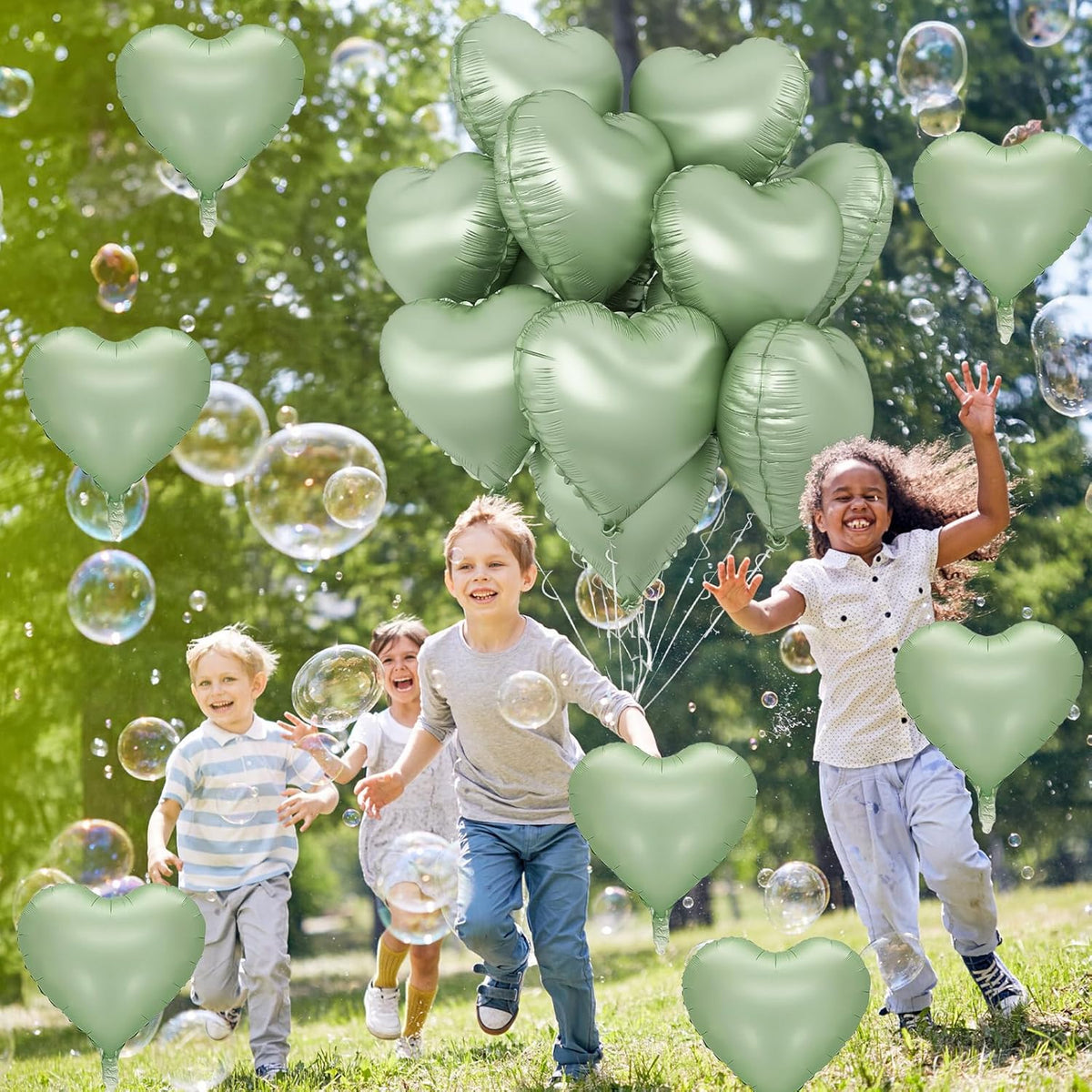 Sage Green Heart Foil Balloon, 10PCS Olive Green Heart Helium Balloons, Light Green Heart Shaped