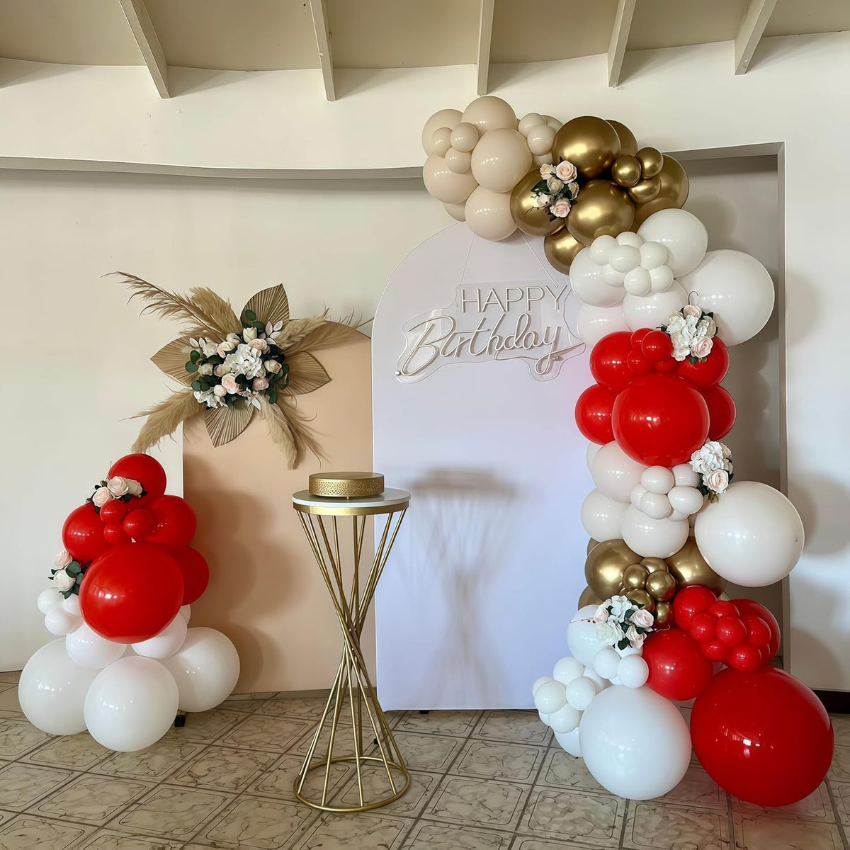 Red and White Balloons Set, Red Sand White and Gold Latex Balloons for Christmas Holiday Winter New
