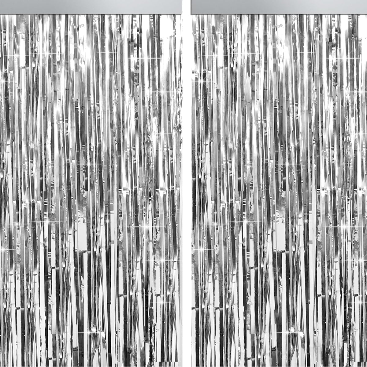 4 Packs Silver Foil Fringe Curtain, Silver Metallic Tinsel Backdrop for Birthday, Wedding, Baby