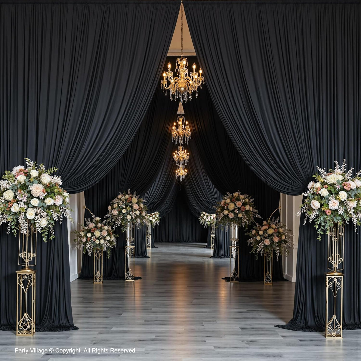 PartyVillage 50ft×15ft Black Backdrop Curtain for Halloween Parties, 10 Panels Wrinkle Free 15 FT