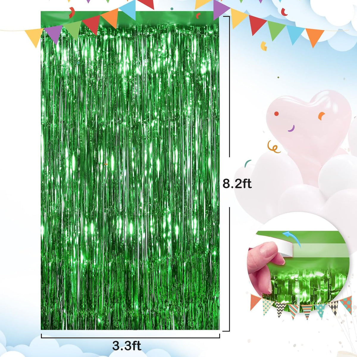 Green Fringe Curtain Party Streamers 2Pack 3.3 x 8.3 Ft Foil Fringe Backdrop Curtains for Birthday