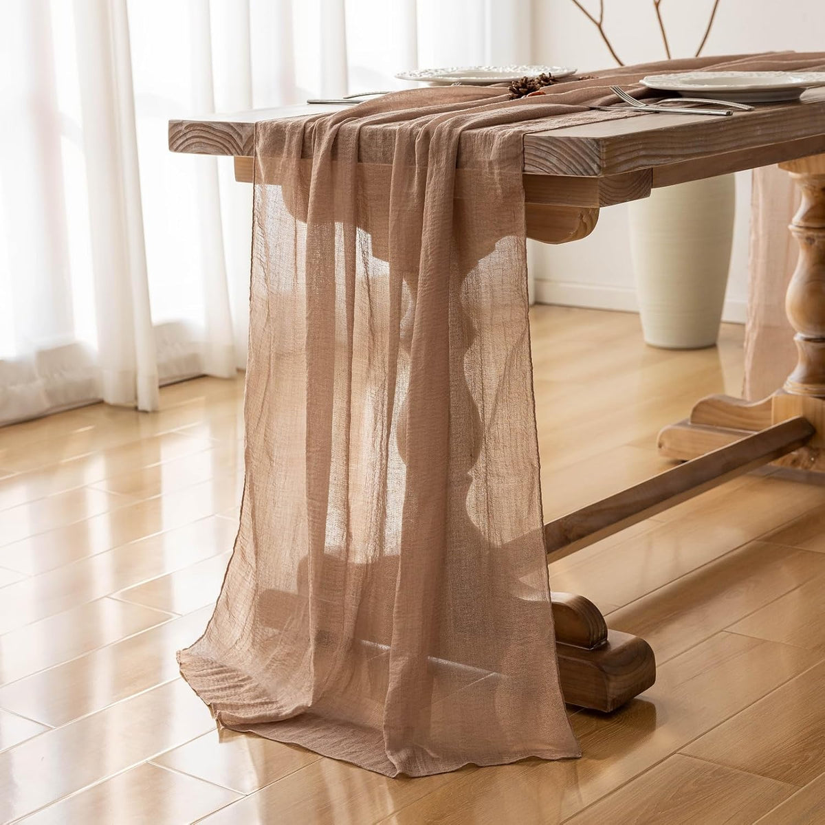 3pcs Nude Gauze Rustic Cheesecloth Table Runner 120 Inch 10 FT for Wedding Baby Shower Bridal