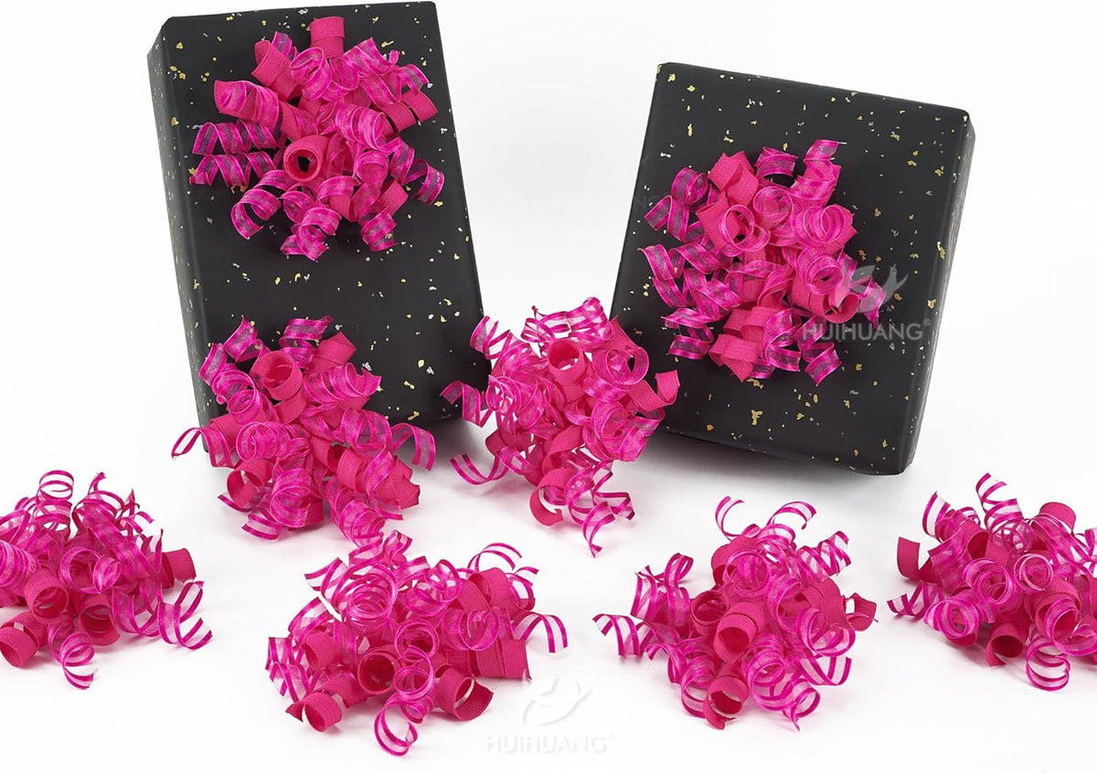 HUIHUANG Hot Pink Bows for Gift Wrapping Curly Gift Bow 5 inch x 8 Counts Self-Adhesive Ribbon Bows