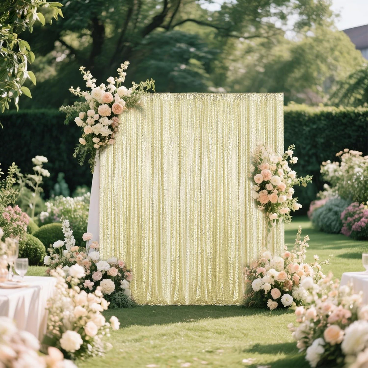 Champagne Sequin Backdrop Curtain 2 Pieces 2FTx8FT Glitter Photography Backdrop for Party Wedding