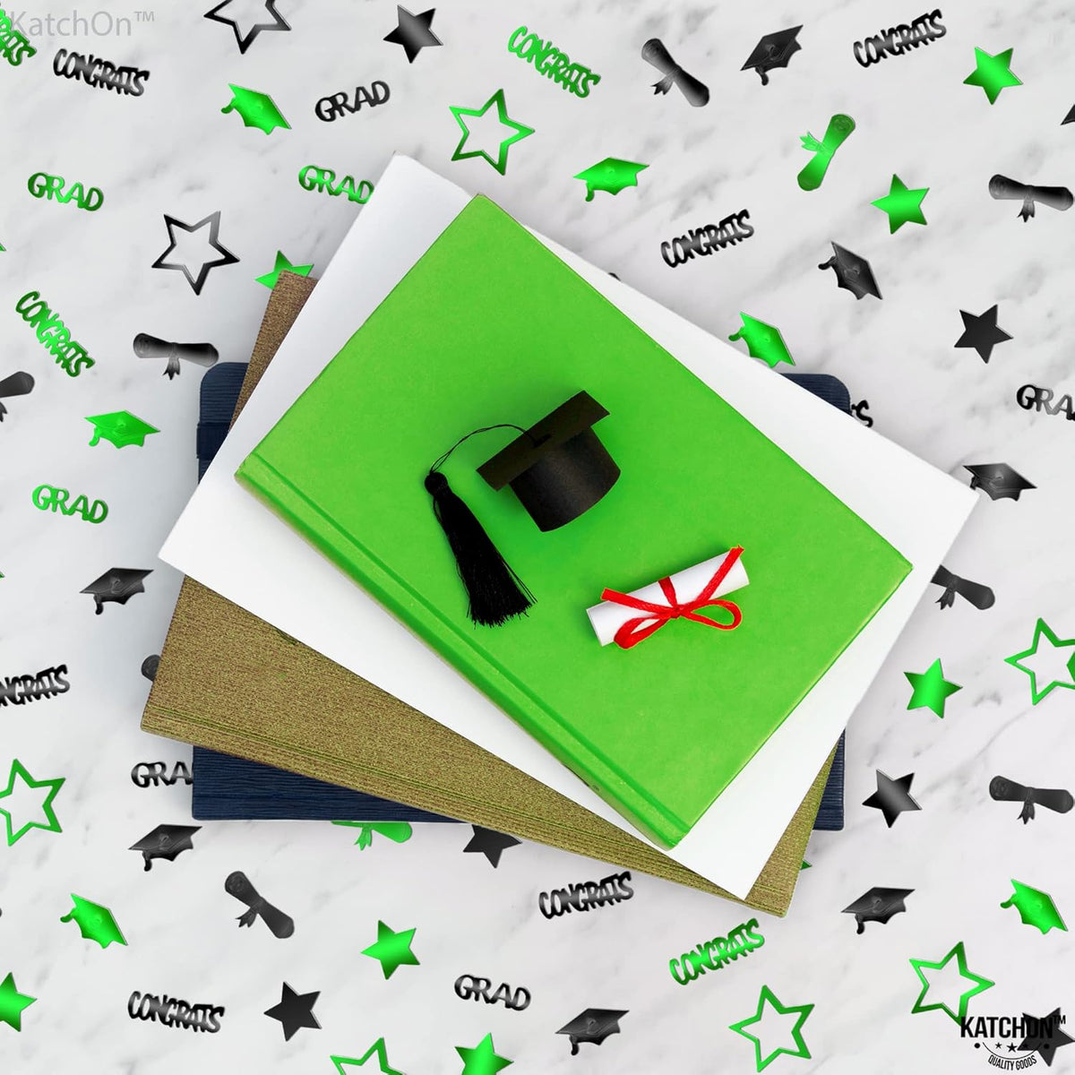 KatchOn, Shiny 2025 Congrats Grad Confetti - Pack of 1000 | Green and Black Graduation Confetti