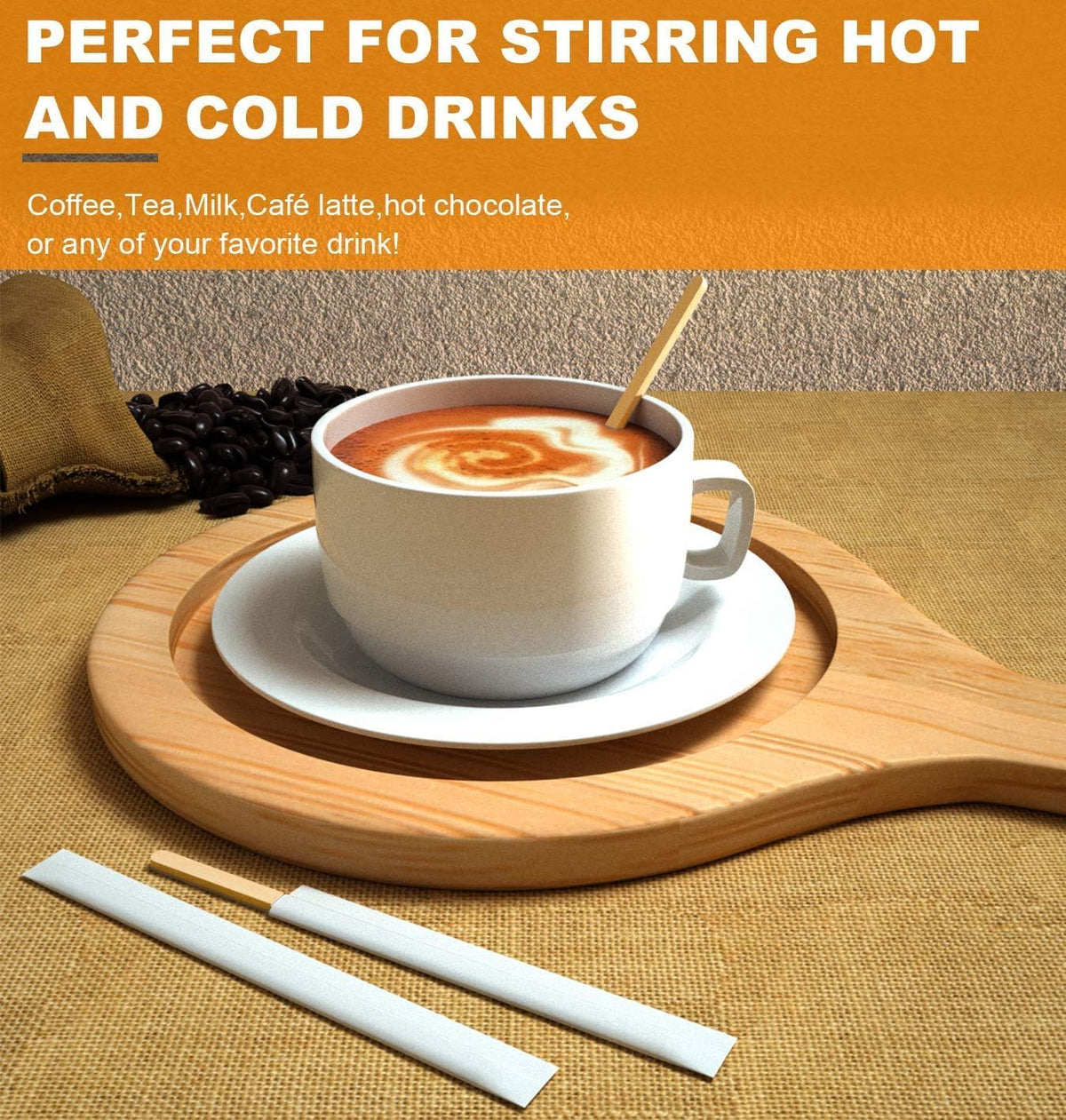 2000Pcs Disposable Wood Coffee Stir Sticks Stirrers Individually Paper Wrapped Coffee Tea Beverage