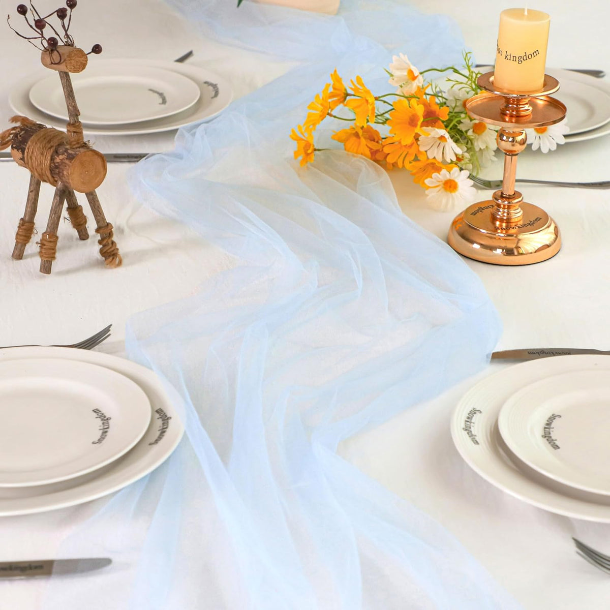 Snowkingdom Light Blue Cheesecloth Table Runner 10FT, Baby Blue Sheer Tulle Gauze Runner 120 Inch