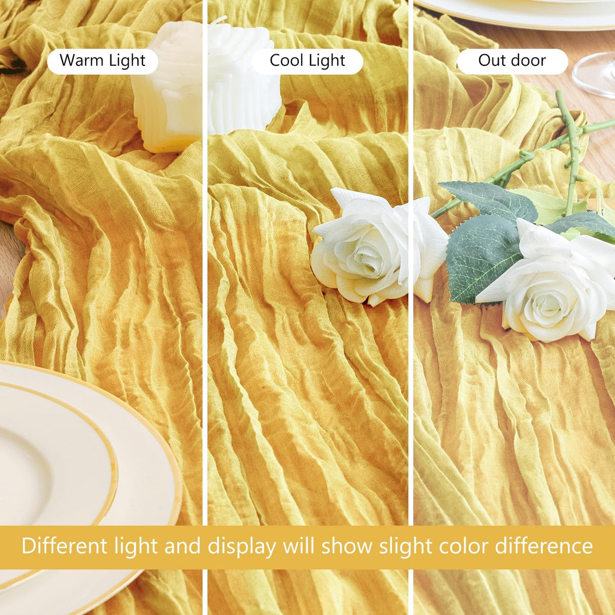Asee'm Cheesecloth Table Runner 120 Inches Long Gold Boho Gauze Cheese Cloth Runner 10FT Rustic